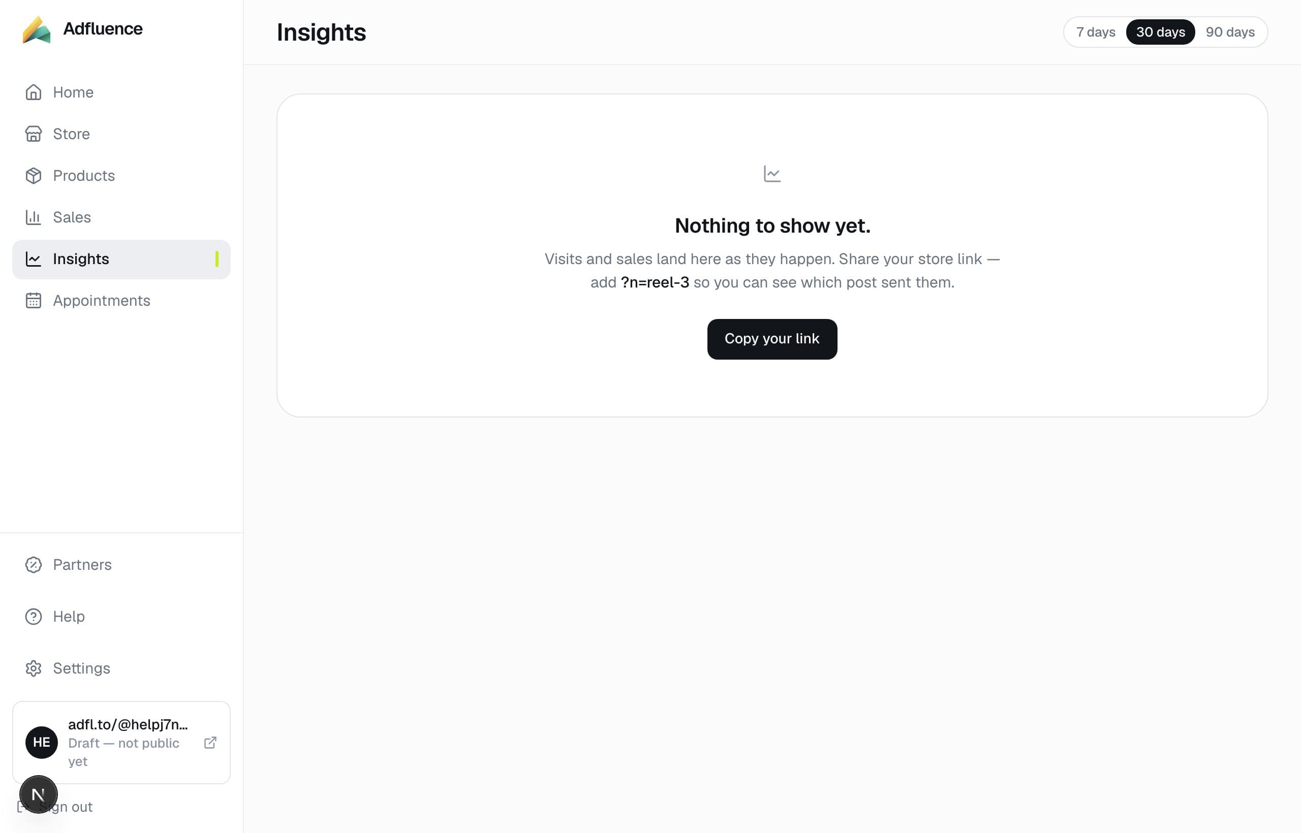 Insights — visits, buyers, referring posts